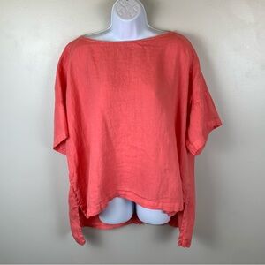 Pure‎ Match Tunic Top  Women Medium Salmon 100% Linen Boho Lagenlook Minimalist